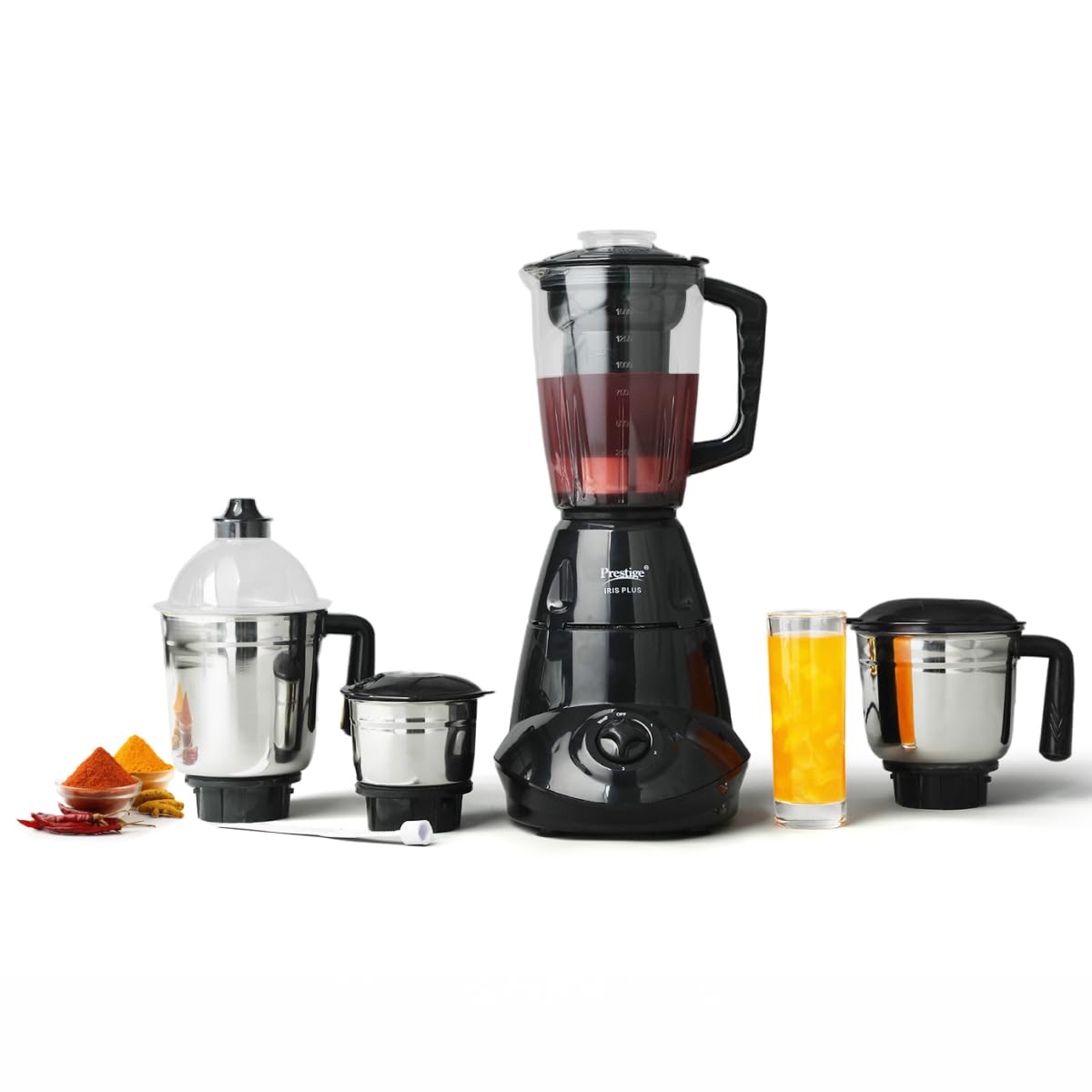 Prestige 750 Watts Iris Plus Mixer Grinder With 4 Jars (3 Stainless Steel Jars+ 1 Juicer Jar)| 4 Super Efficient Stainless Blades|