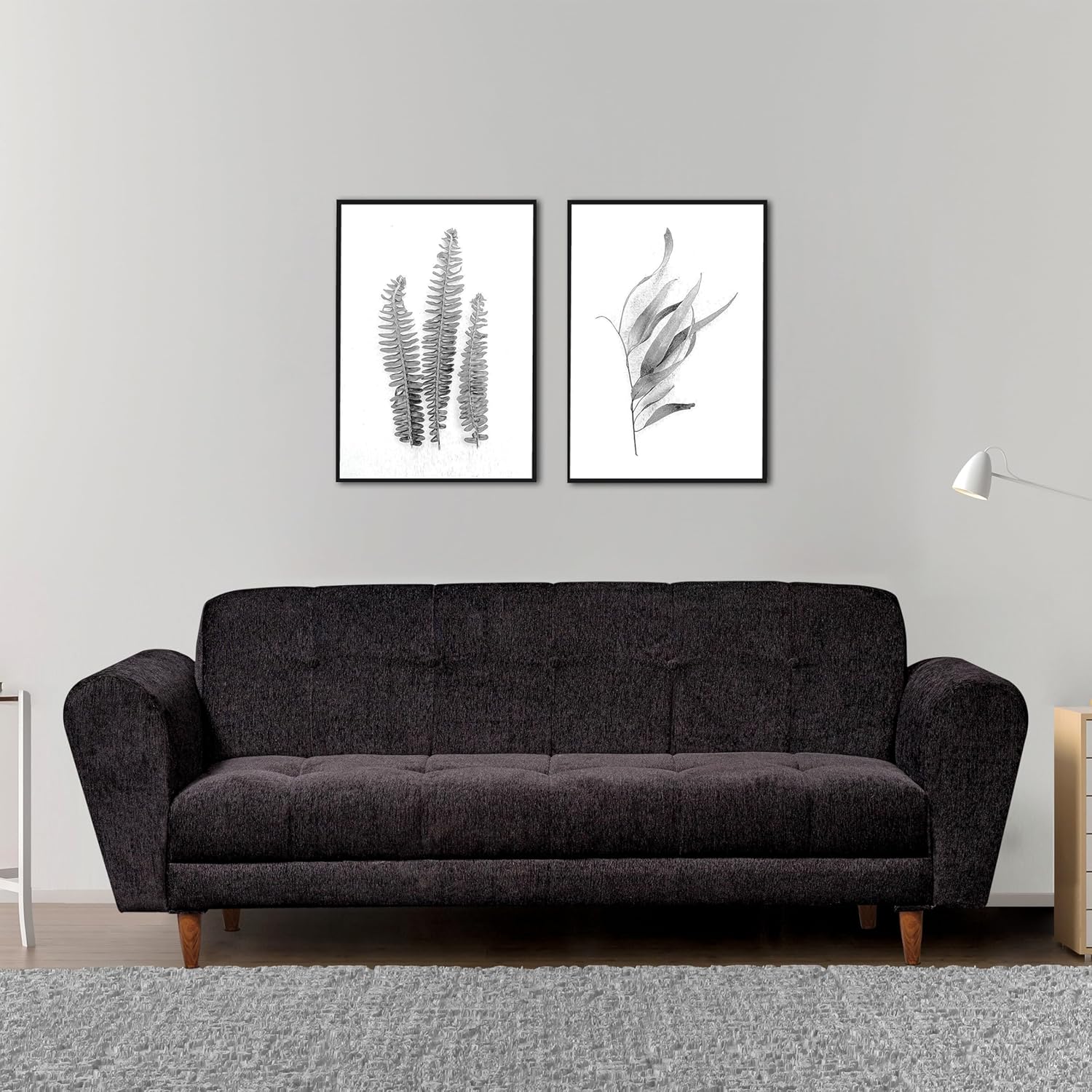 Seventh Heaven Milan 3 Seater Sofa | Luxury Comfort &amp; Extra Spacious | Sofa | Sofa Set | Wooden Sofa Set for Living Room | Sofa for Living Room &amp; Office (Chenille Molfino - Black)