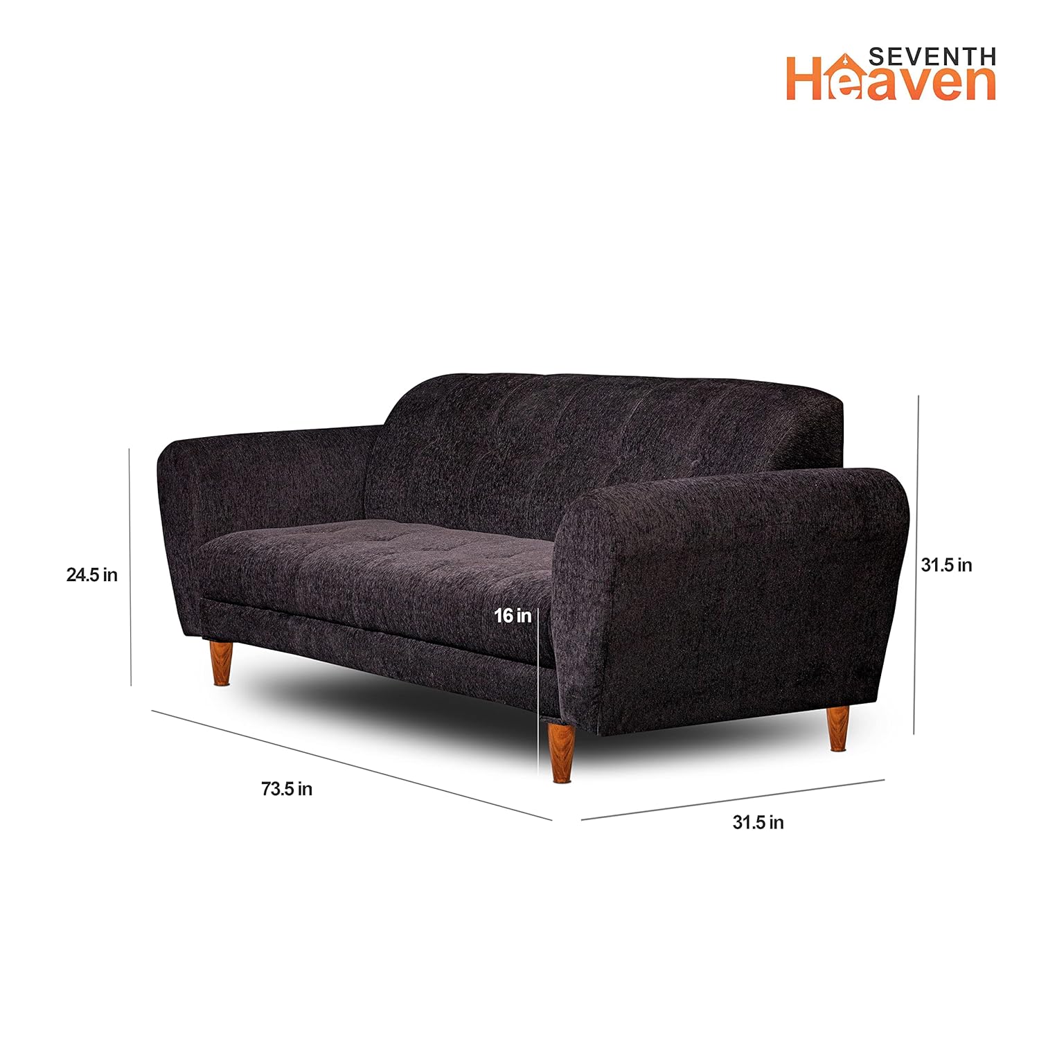 Seventh Heaven Milan 3 Seater Sofa | Luxury Comfort &amp; Extra Spacious | Sofa | Sofa Set | Wooden Sofa Set for Living Room | Sofa for Living Room &amp; Office (Chenille Molfino - Black) - View 2